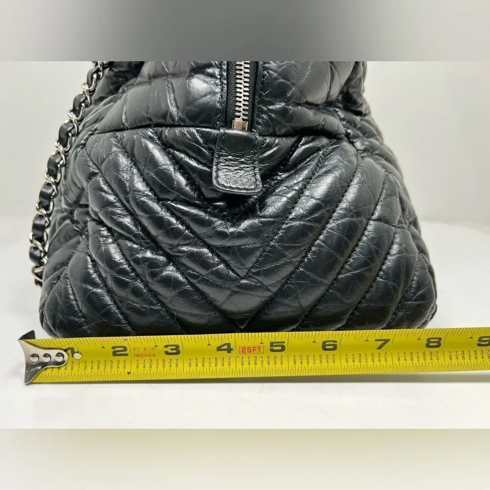 Chanel Soft Bowling Bag Chevron Aged Claf Skin Large Bag
